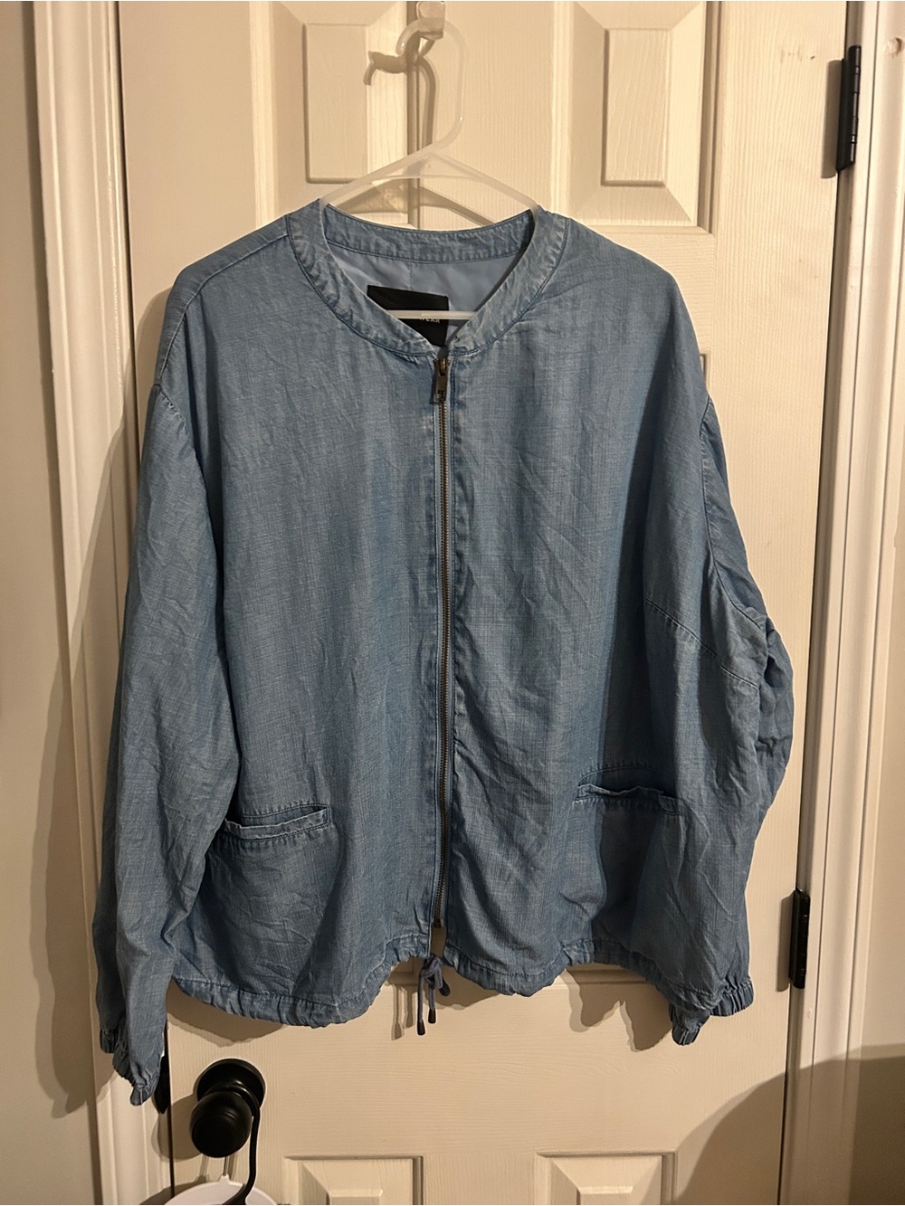Who What Wear Light Blue Chambray Bomber Jacket